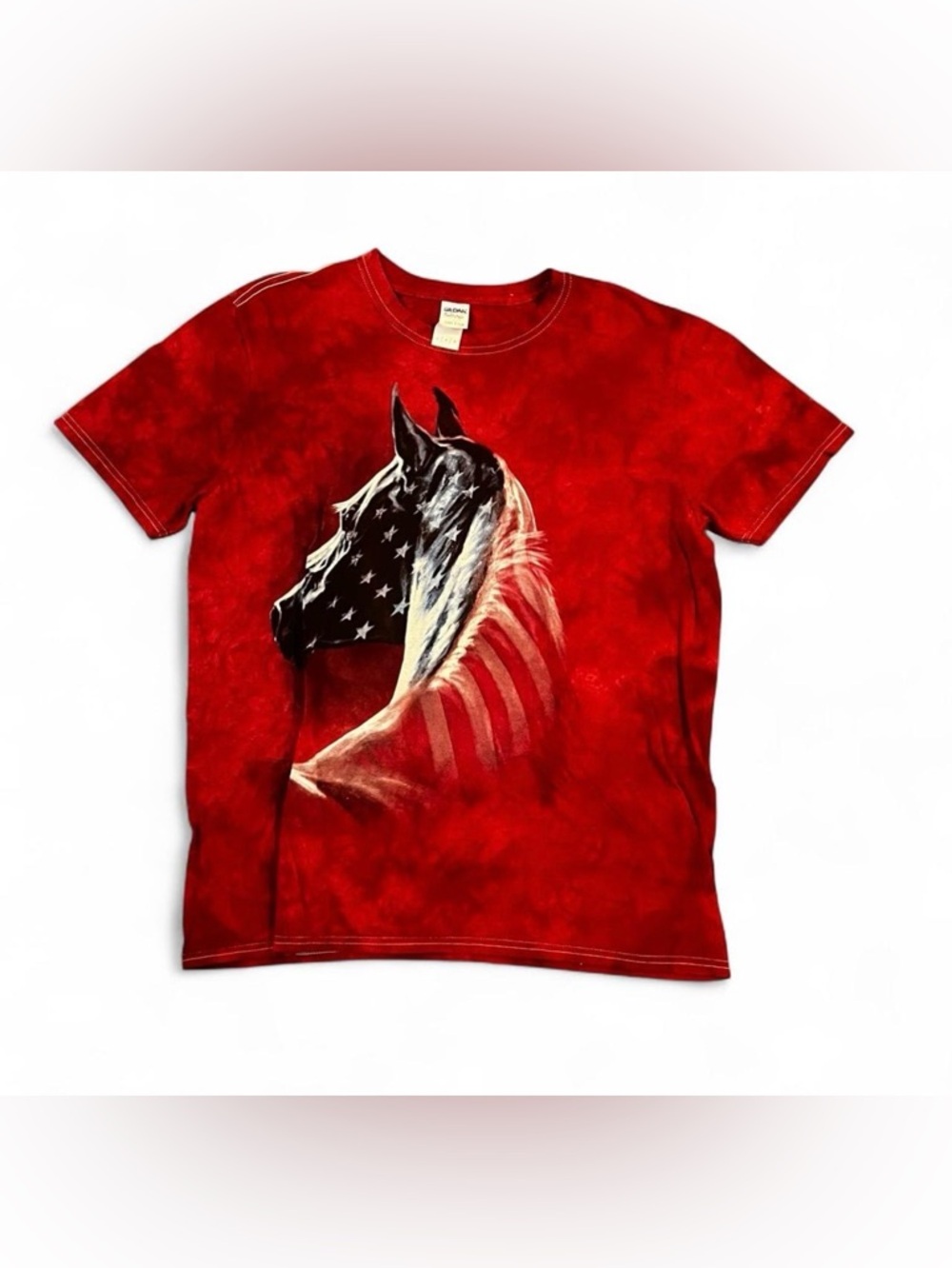 Gildan Red Tee with American Flag Horse Graphic